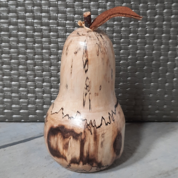 Handmade Turned Wood Pear Fruit Sculpture Signed - Picture 2 of 16